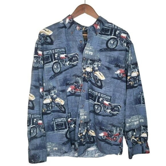 VTG Mens Classic Motorcycle Moto Shirt Button down Large Long Sleeve Cotton Bike - Picture 11 of 11
